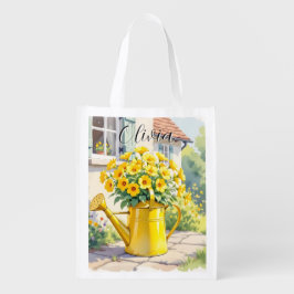 水かわいらしやり缶の黄色い花パーソナライズされた エコバッグ