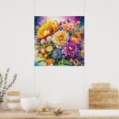 水かわいらしカラフル彩愛アートの花 ポスター (キッチン)