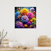 水かわいらしカラフル彩愛アートの花 ポスター (キッチン)