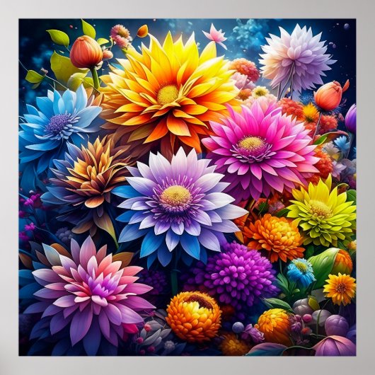水かわいらしカラフル彩愛アートの花 ポスター (正面)
