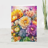 水かわいらしカラフル彩愛アートフラワーズ誕生日 カード (正面)
