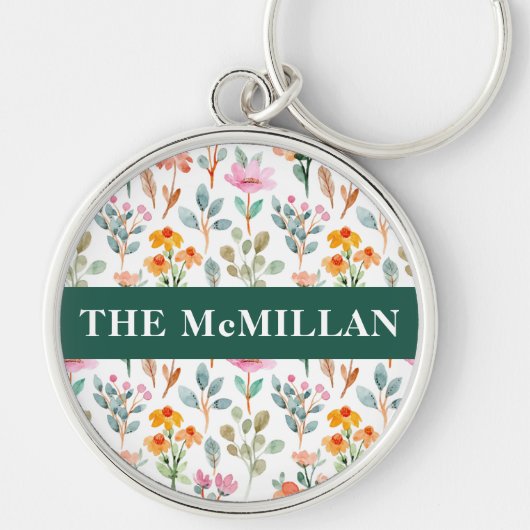 水かわいらしカラフル彩花模様ピンク キーホルダー (正面)