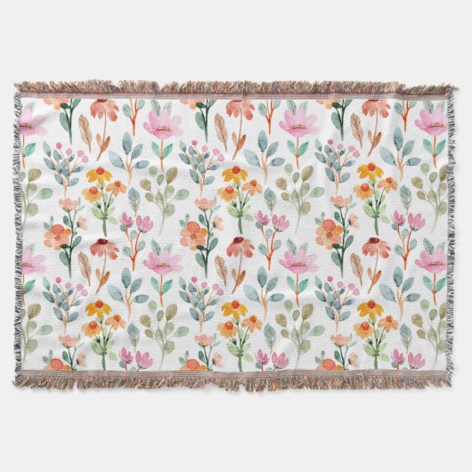 水かわいらしカラフル彩花模様ピンク スローブランケット (正面)