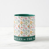 水かわいらしカラフル彩花模様ピンク マグカップ (中央)