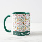 水かわいらしカラフル彩花模様ピンク マグカップ (左)