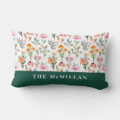 水かわいらしカラフル彩花模様ピンク ランバークッション (裏面)