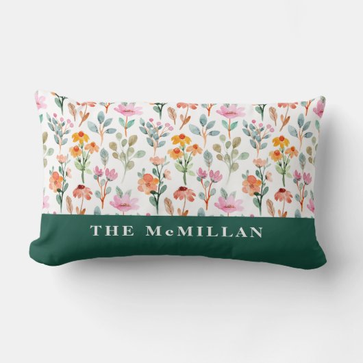 水かわいらしカラフル彩花模様ピンク ランバークッション (正面)