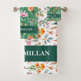 水かわいらしカラフル彩花模様 バスタオルセット