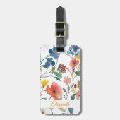 水かわいらしカラフル色の花をパーソナライズ ラゲッジタグ (正面縦)