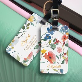 水かわいらしカラフル色の花をパーソナライズ ラゲッジタグ