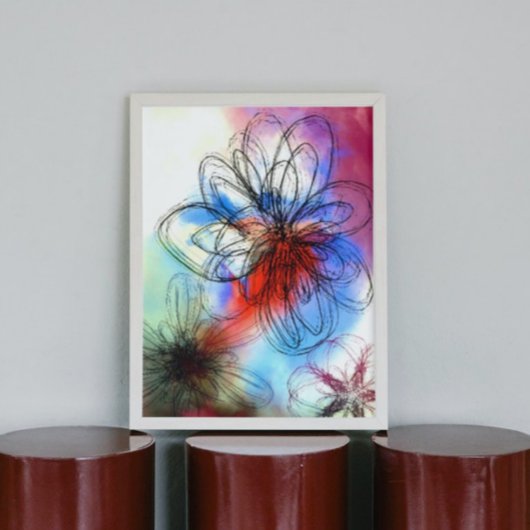 水かわいらしカラフル色の花抽象芸術 キャンバスプリント