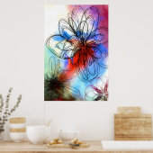 水かわいらしカラフル色の花抽象芸術 ポスター (キッチン)