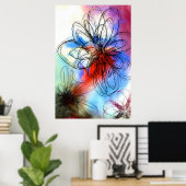 水かわいらしカラフル色の花抽象芸術 ポスター (ホームオフィス)