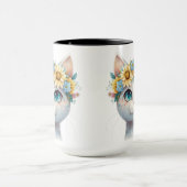 水かわいらし彩白猫顔花付き マグカップ (中央)