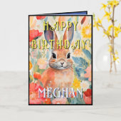 水かわいらし色うさぎハッピーバースデーカード カード (黄色い花)