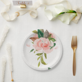 水かわいらし色のバラと結婚葉 ペーパープレート
