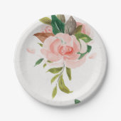 水かわいらし色のバラと結婚葉 ペーパープレート (正面)