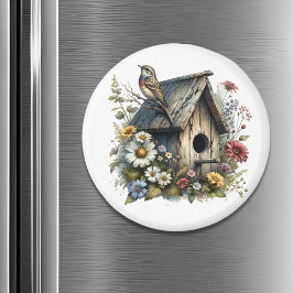 水かわいらし色のバ素朴ードハウス マグネット