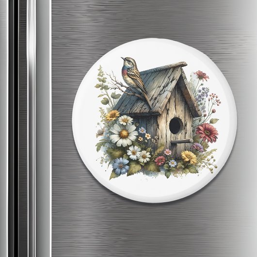 水かわいらし色のバ素朴ードハウス マグネット