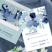 水かわいらし色の古い青フローラ結婚式RSVP