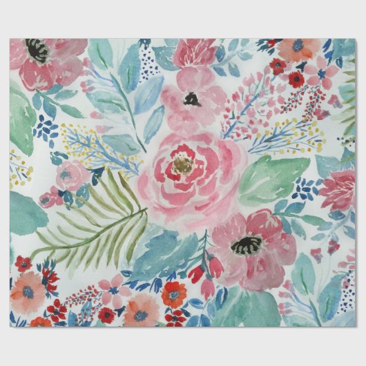 水かわいらし色の手絵を描フローラ作品 ラッピングペーパー (フラット)