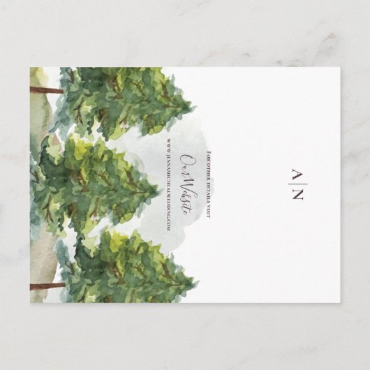 水かわいらし色の木の風景モノグラム結婚ズ 案内ポストカード (裏面)