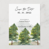 水かわいらし色の木の風景モノグラム結婚ズ 案内ポストカード (正面)