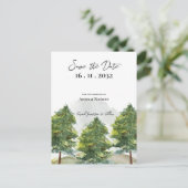 水かわいらし色の木の風景モノグラム結婚ズ 案内ポストカード (スタンド正面)