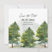 水かわいらし色の木の風景モノグラム結婚ズ 案内状 (正面)