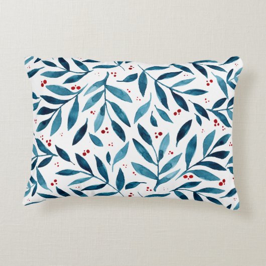 水かわいらし色の枝 – ターコイズと赤 アクセントクッション (裏面)