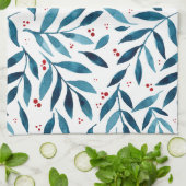 水かわいらし色の枝 – ターコイズと赤 キッチンタオル (折り畳み)