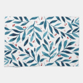 水かわいらし色の枝 – ターコイズと赤 キッチンタオル (横)