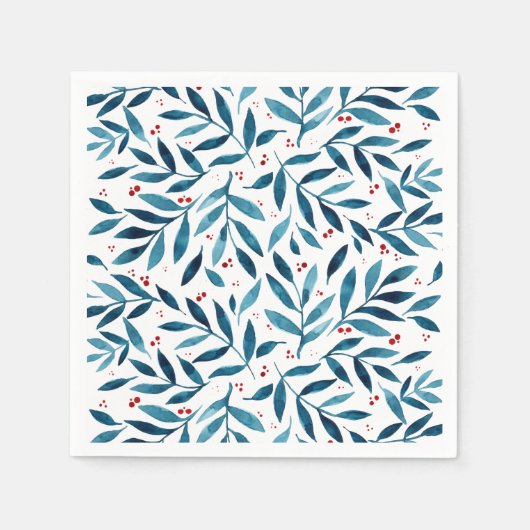 水かわいらし色の枝 – ターコイズと赤 スタンダードカクテルナプキン (正面)