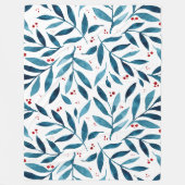 水かわいらし色の枝 – ターコイズと赤 フリースブランケット (正面)