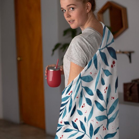 水かわいらし色の枝 – ターコイズと赤 フリースブランケット