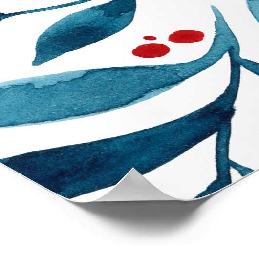 水かわいらし色の枝 – ターコイズと赤 ポスター (角)