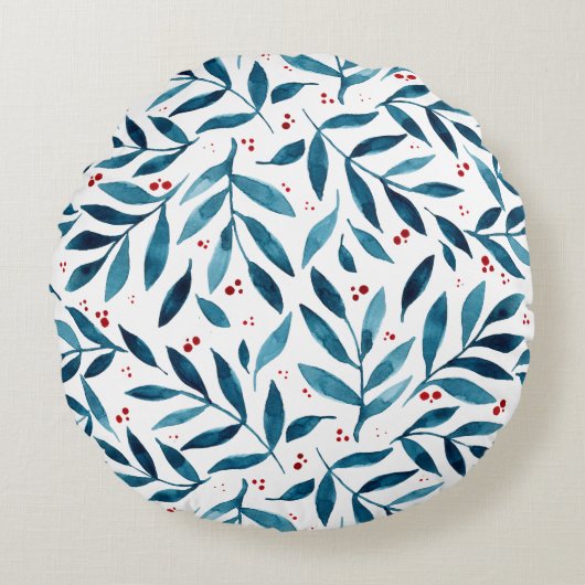 水かわいらし色の枝 – ターコイズと赤 ラウンドクッション (正面)