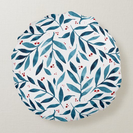 水かわいらし色の枝 – ターコイズと赤 ラウンドクッション (裏面)