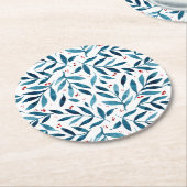 水かわいらし色の枝 – ターコイズと赤 ラウンドペーパーコースター (アングル)