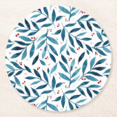 水かわいらし色の枝 – ターコイズと赤 ラウンドペーパーコースター (正面)