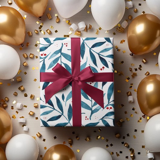 水かわいらし色の枝 – ターコイズと赤 ラッピングペーパーシート