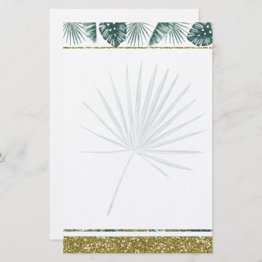 水かわいらし色の熱帯葉便具 便箋 (正面/裏面)