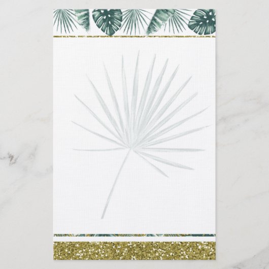 水かわいらし色の熱帯葉便具 便箋 (正面)