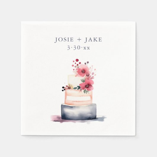 水かわいらし色の結婚ケーキ スタンダードカクテルナプキン (正面)