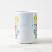 水かわいらし色の花とハチドリ コーヒーマグカップ (中央)