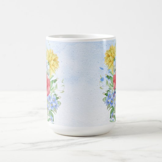 水かわいらし色の花とハチドリ コーヒーマグカップ (中央)