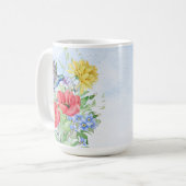 水かわいらし色の花とハチドリ コーヒーマグカップ (正面左)