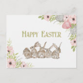 水かわいらし色の花とバニーイースター シーズンポストカード (正面)