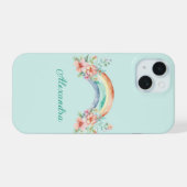水かわいらし色の花と虹 iPhone 15ケース (裏面横)