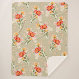 水かわいらし色の花のデザインオンsherpa毛布 シェルパブランケット